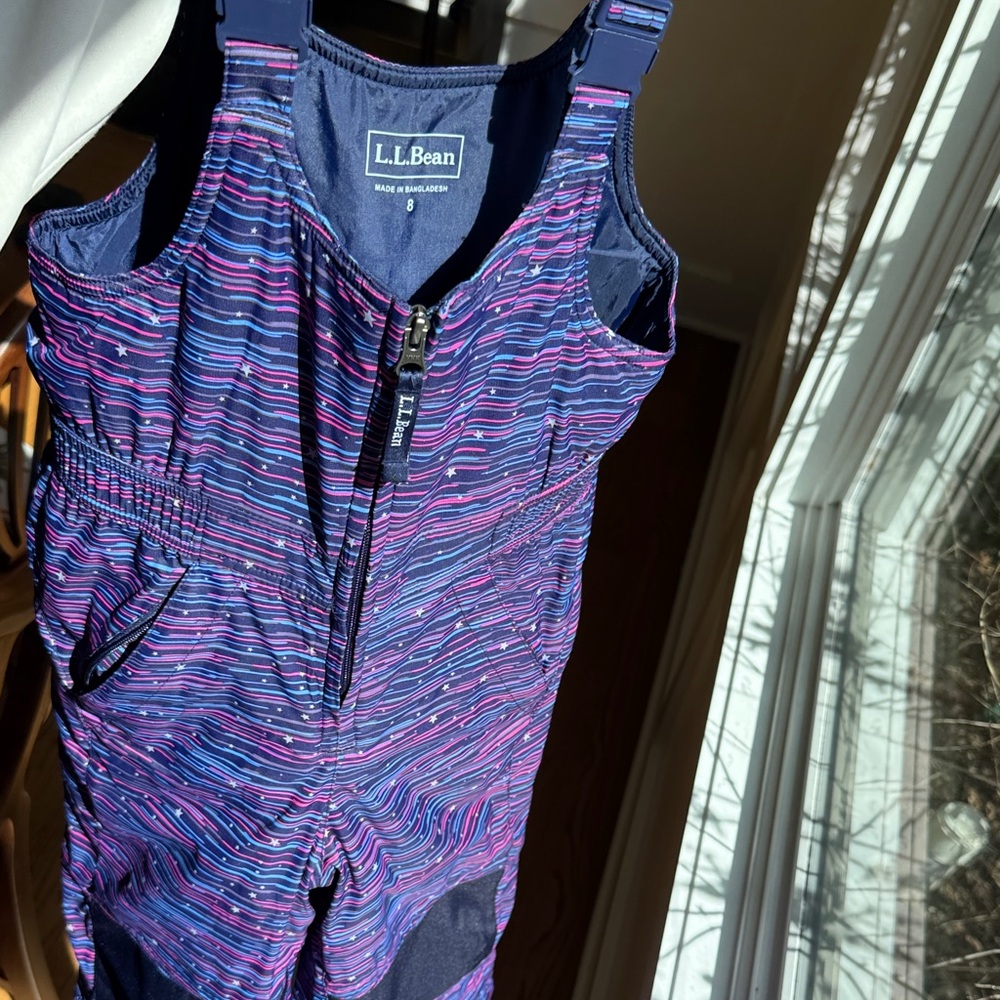 L.L. Bean Girls Purple and pink Striped Snow Bib